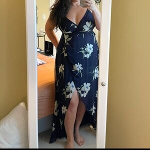 Lulus Navy Floral V-Neck Maxi Dress